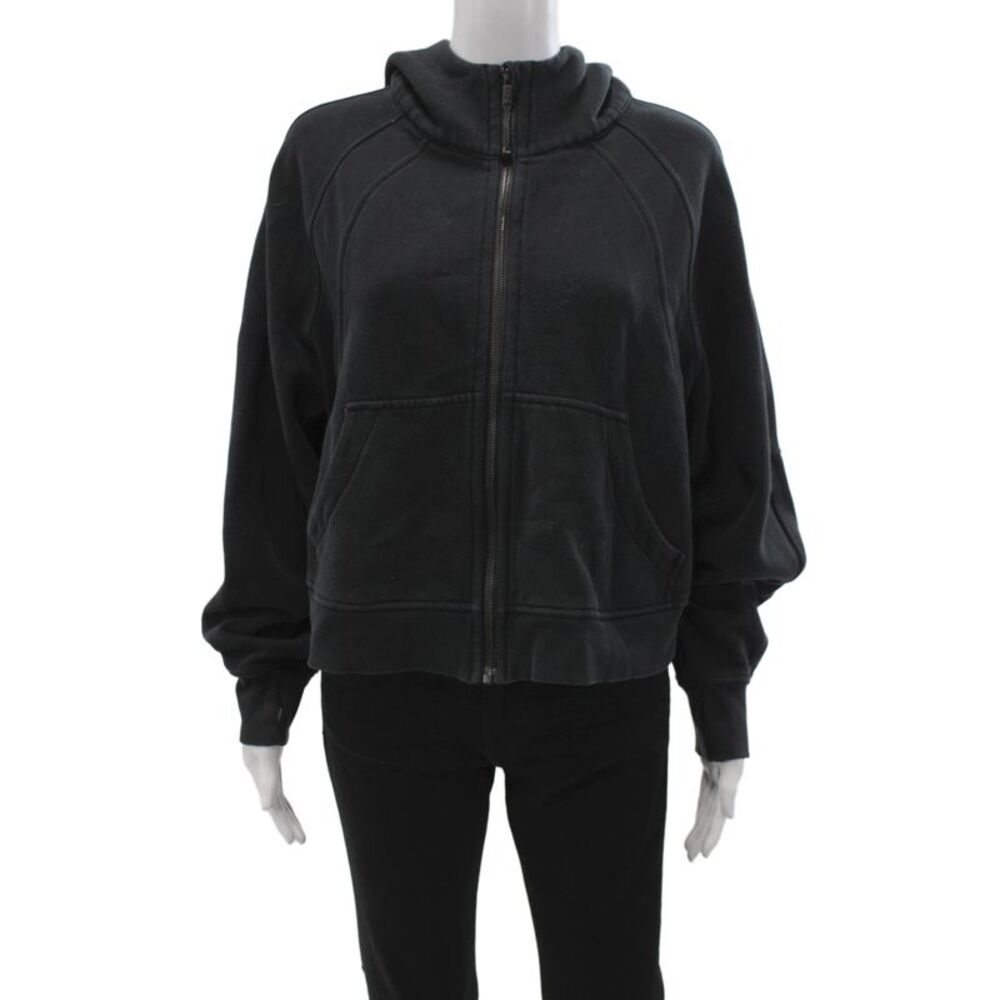 Lululemon Women Full Zip Hoodie Black Cotton High Neck Long Sleeve Size M